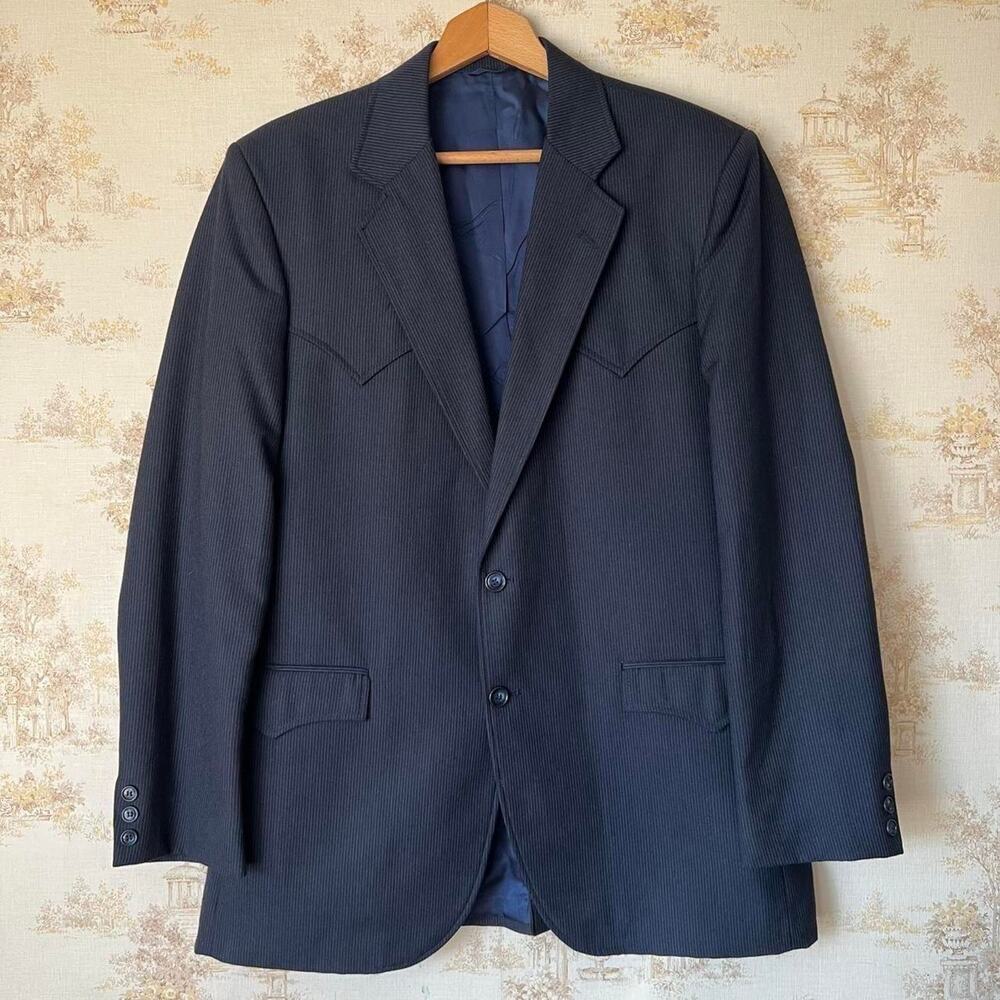 Vintage Circle S Western Blazer Jacket Navy Pinstripe 42L | Made in USA